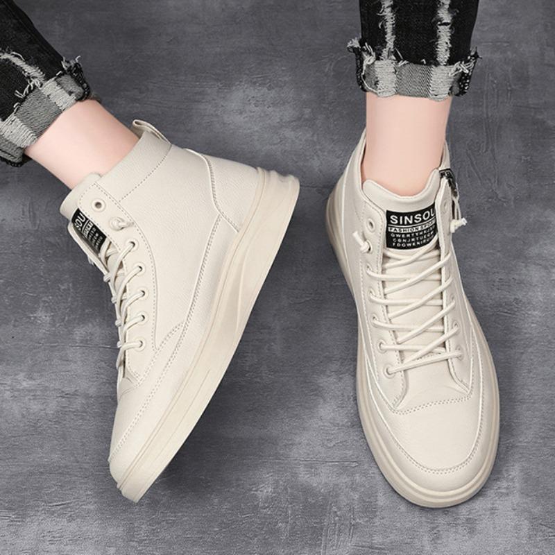 Herren Freizeit Leder Board Schuhe Frühling Herbst Wasserdicht Rutschfest Sneakers Mode Leichtgewicht High Top Flache Schuhe Tenis Masculina