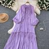 Lanterna Vintage Allacciatura Ruffle Vestito Maniche Lunghe Elegante Ampio Scollo O Moda Coreana High Street Abbigliamento Donna