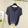 Women's Plus Size V-Neck Modal T-Shirt - Short Sleeve, Loose Fit, Thin Layer, Korean Style