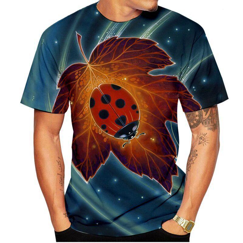 

Летняя повседневная свободная футболка с круглым вырезом и 3D-принтом для мужчин и женщин, футболка с божьей коровкой Qingqing, забавная детская футболка 6XL