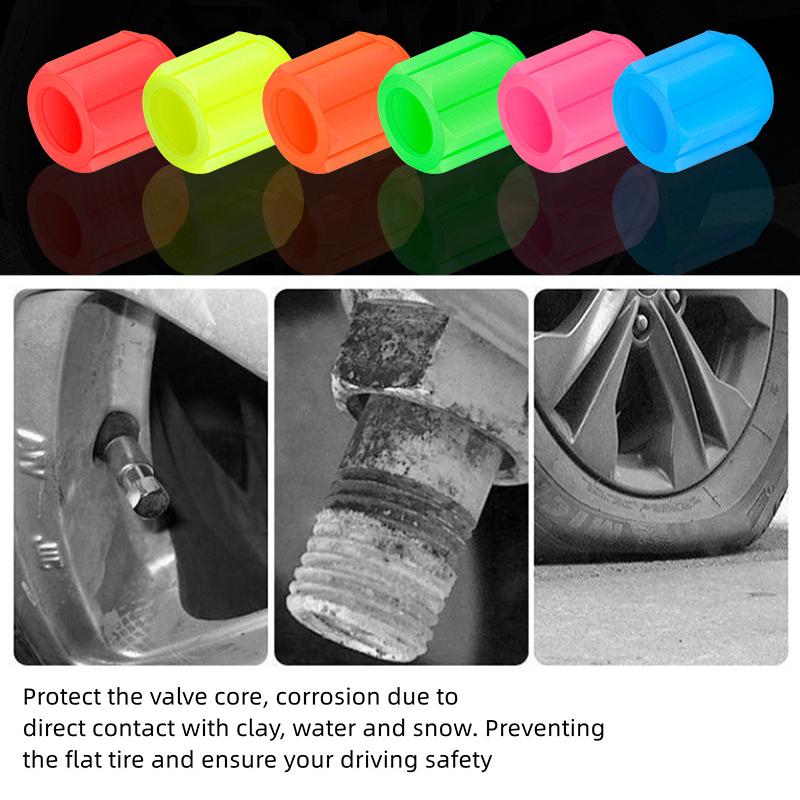 Luminous Tire Valve Caps 6 Colors Car Motorcycle Glowing Valve Cover Car Tire Wheel Hub Styling Tool Auto Accessories 4/8/20pcs Stem Caps1