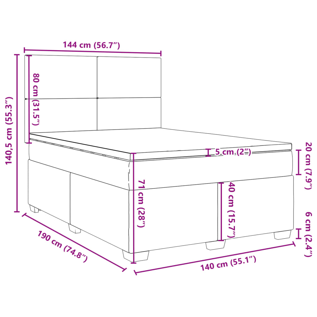 Pink Box Spring Bed with Mattress 140 X 190 Cm Velvet