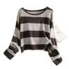 Soft waxy skin-friendly contrasting color lazy knitted sweater autumn and winter bottoming long-sleeved women's striped loose sweater