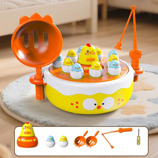 1 Set Chicken Launching Fishing Toy Rotating Turntable Cartoon Chick Bounce Catch Board Game Interactive Toddlers Educational