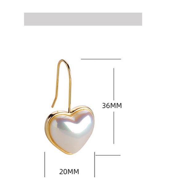 Minimalist Romantic Heart Pearl Hook Earrings Iridescent Shell Luster Gold Plated Dangle Earrings for Women Jewelry