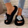 Winter Open-toed Home Hair Slippers Fashion Flower Plush Slippers Soft Thick-soled One-word Slippers