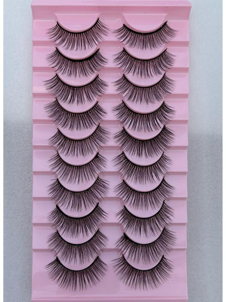 Ten Pairs of 3D Synthetic Fiber False Eyelashes: Bold European and American Style with Thick, Curled Volume