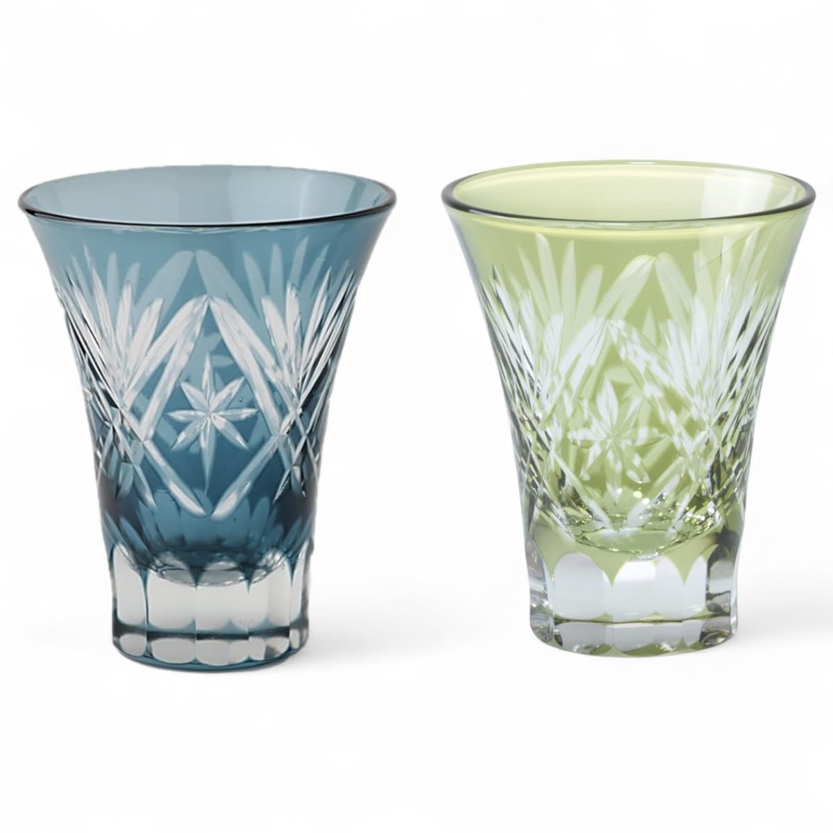 

Mizukage Kiriko Pair Glass Cups for Cold x Star Fan Ink Blue Bishou Current Model J-kitchens Sake, 6.2 7.8 cm, 60cc, Design, & Green,