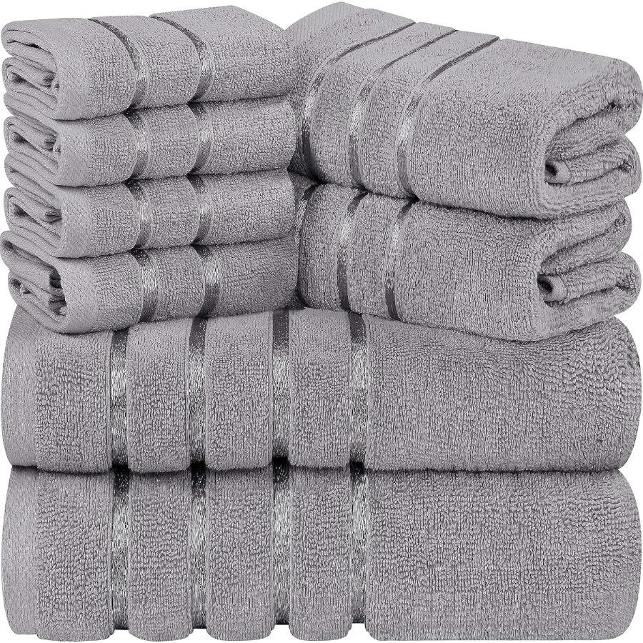 8 Piece Luxury Towel Set for Bathroom: 2 Bath Towels 2 Hand Towels and 4 Wash Cloths Made from 600 GSM Ring Spun Cotton with Ab