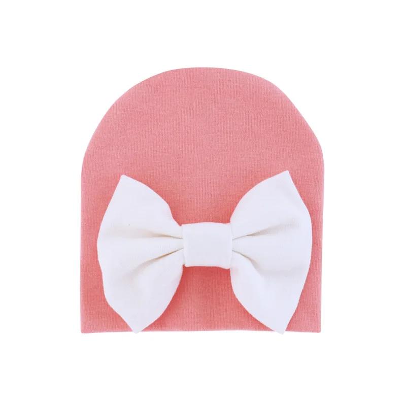 Cotton Solid Bowknot Beanie Newborn Baby Girl Knot Gorras Hat Bebe Bow Bonnet Warm Hat Double Layer Infant Cute Bow-tie Skullcap