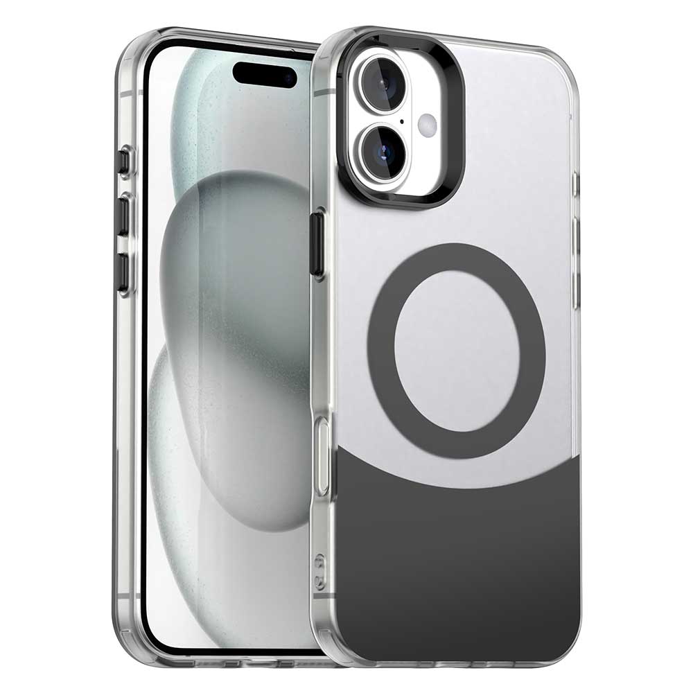 

Чохол для iPhone 16, сумісний із MagSafe Color Splicing IMD TPU+PET+PC Mobile Cover - чорний