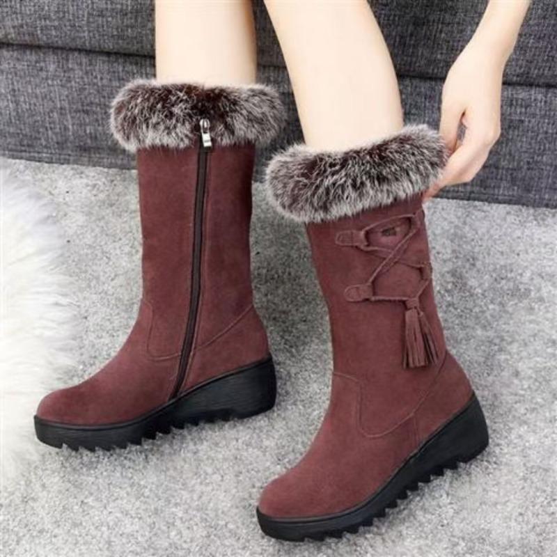 Autumn and Winter New Snow Boots Women's Warm Thickened Fleece Medium Tube Thick Bottom Fleece