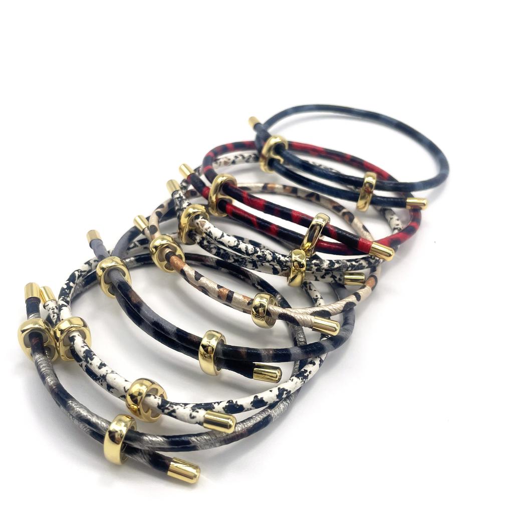 10Pcs Cow Print Leopard Adjustable Bracelet PU Leather Fashion Bracelet Men Women Accessories DIY Jewelry Accessory