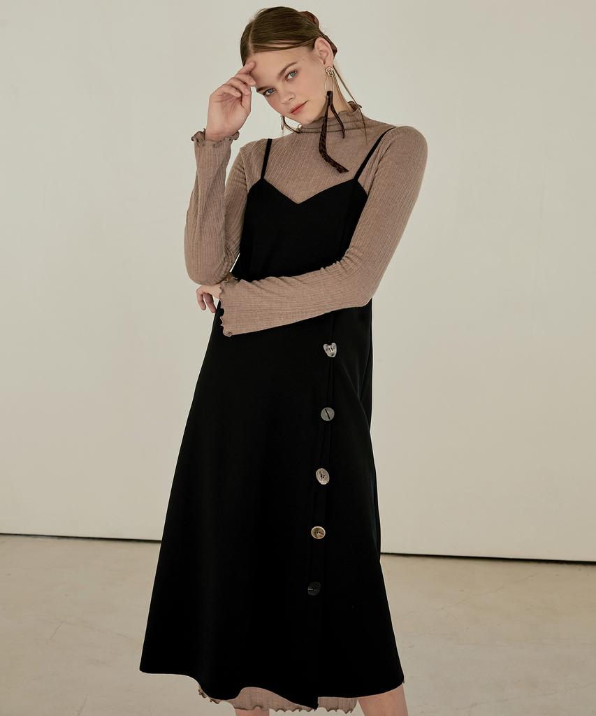 Etmont Slip Button Point Dress Black