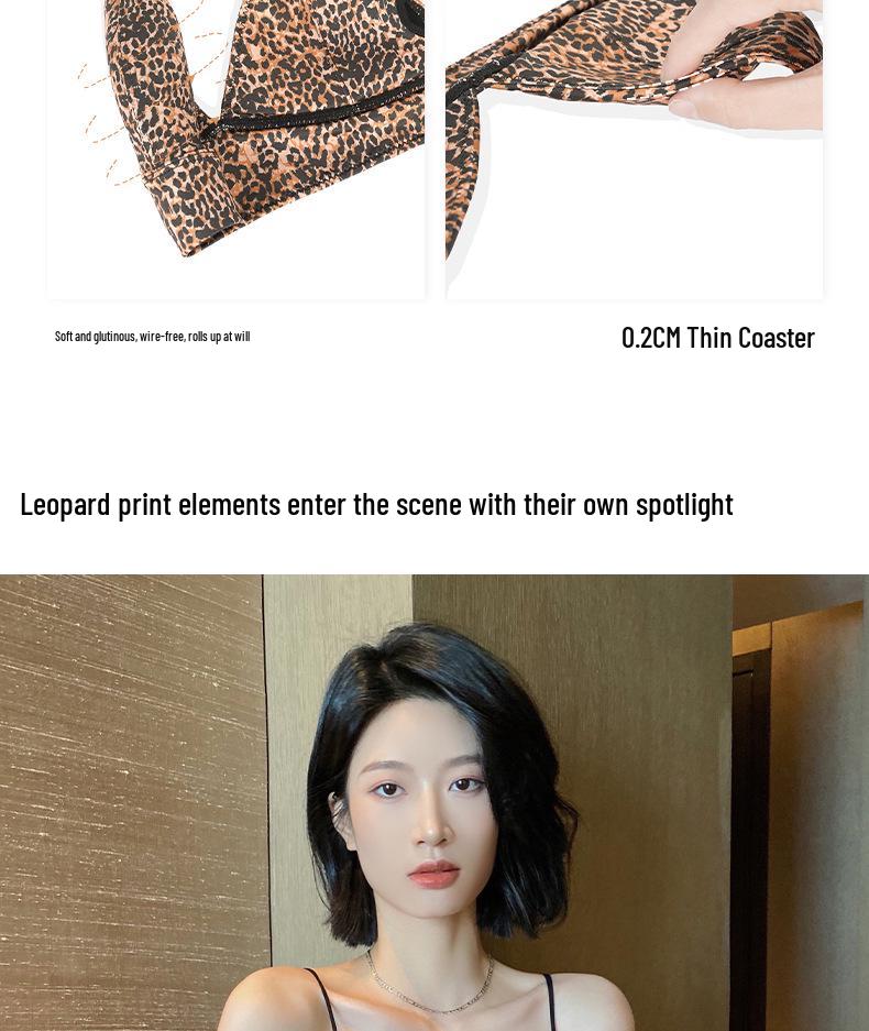 Leopard Print Wire-Free Deep V Lingerie Set - Women's Sexy Triangle Cup Spaghetti Strap Bra