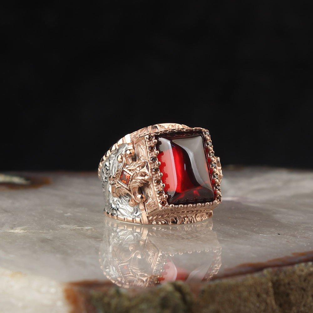 925 sterlingsilver herrring med slipad pläterad röd och grön zirkonsten Jubileumspresent till honom snideritillbehör