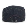Newsboy Cap Men Winter Thick Warm Vintage Herringbone Casual Stripe Berets Flat Hat Peaked Cap Adjustable