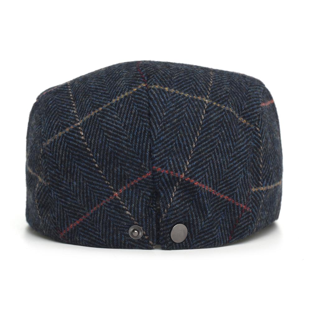 Newsboy Cap Men Winter Thick Warm Vintage Herringbone Casual Stripe Berets Flat Hat Peaked Cap Adjustable