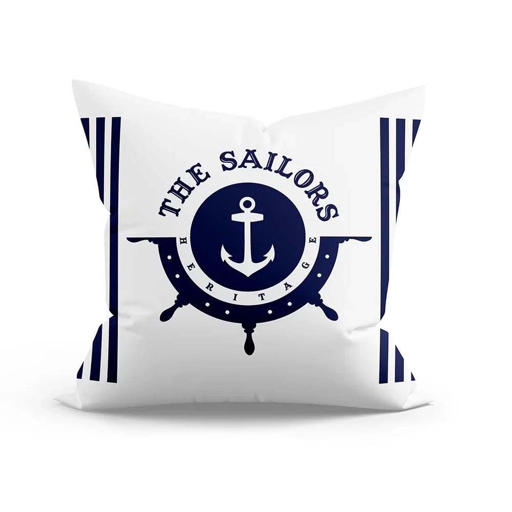 Dekoracja Domu Niebieski Nautyczny Nadruk Logo Poszewka na Poduszkę Miękka Poliestrowa Poszewka Sypialnia Samochód Funda De Almohada