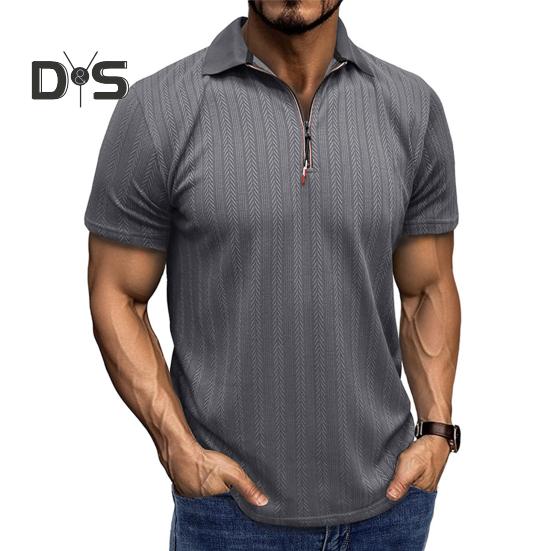 

Мужская летняя рубашка с коротким рукавом, застегивающаяся на молнию, с лацканами, жаккардовый пуловер, свободная рубашка для поездок на работу и путешествий на открытом воздухе S темно-серого