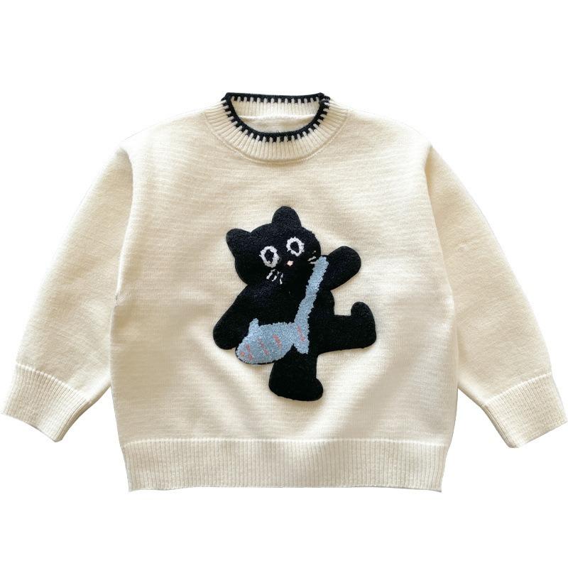Primavera e autunno Nuovo maglione per bambini con gatto tridimensionale Maglieria carina