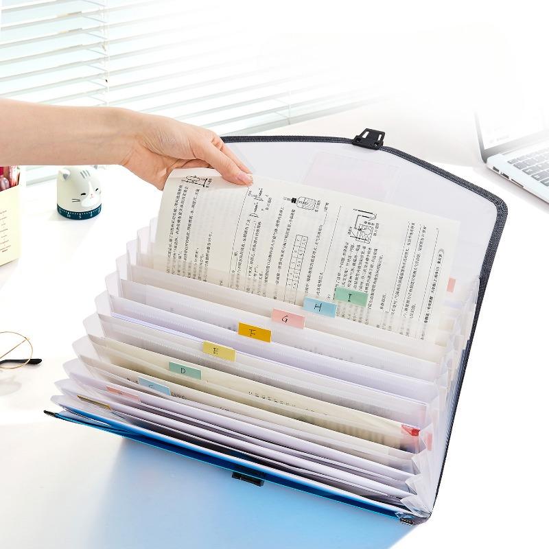 1pc Handheld Fashion Buckle 13 Grid Organ Bag, Student Subject Information Bag Storage Bag File Folder
