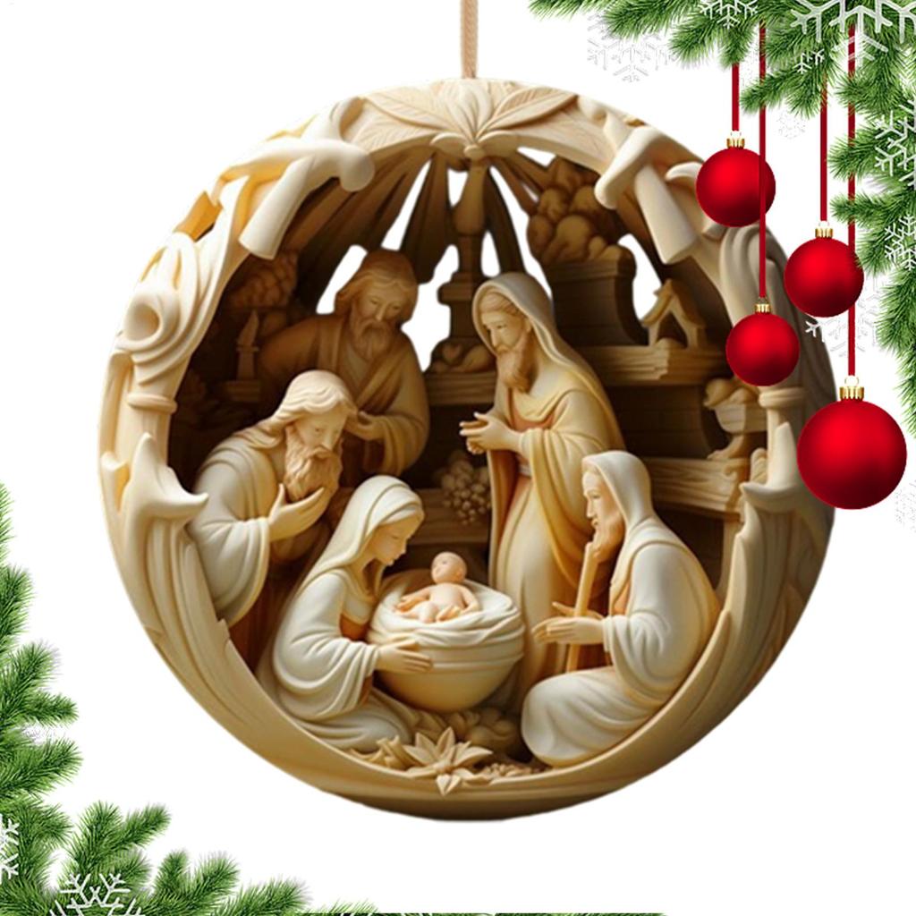 2D Painted Acrylic Nativity Christmas Pendant Christmas Tree Ornaments Creative Christmas Party Decoration Xmas Home Decor