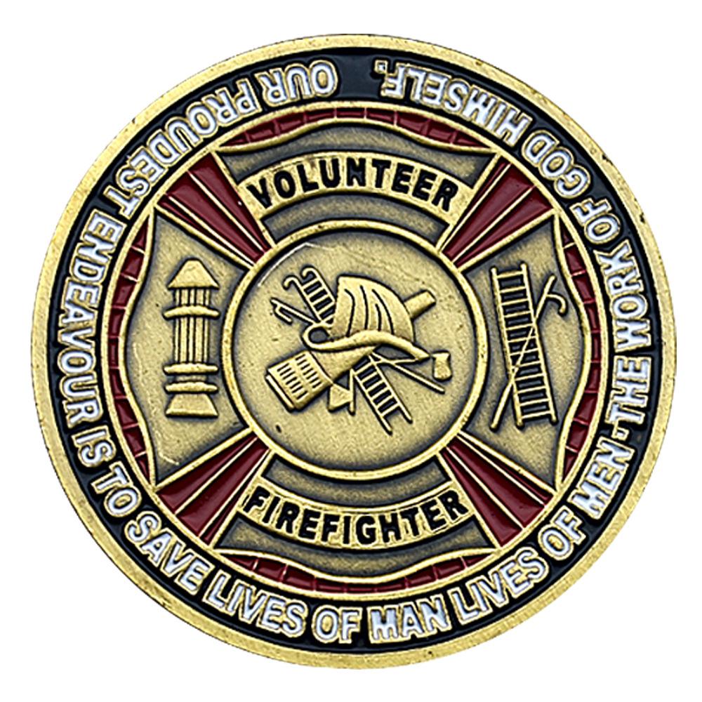 Volunteer Firefighters Challenge Coin Honor Badge Bronze Medal Commemorative Medal Home Decoration Festival Gift Souvenir