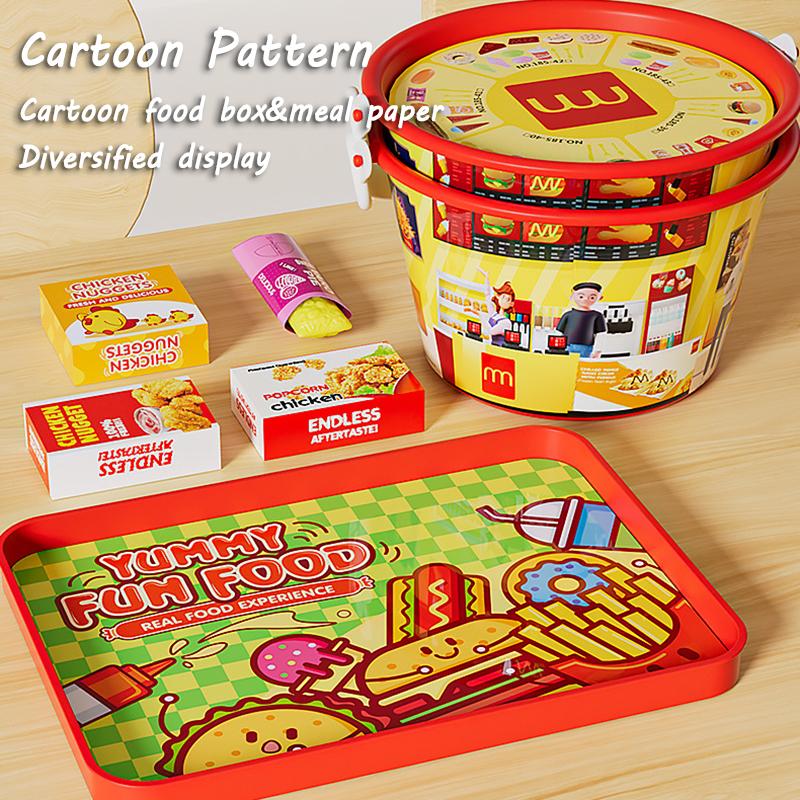 Kids Pretend Play Food Set Simulation Make Hamburger Pizza Kitchen Happy Meal Toy Food Cooking Party Interactive Girls Toy Gift