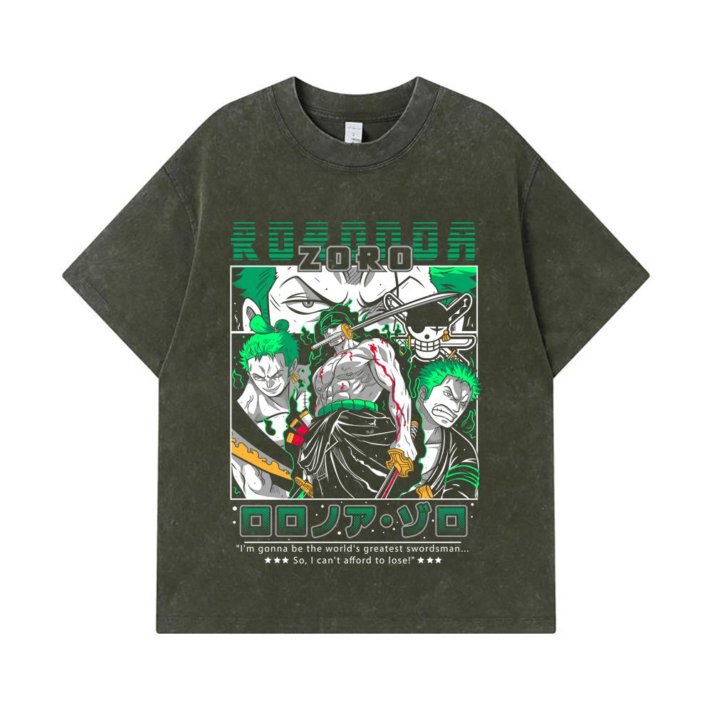 

Стирка 275 г/м² Футболки 100% Хлопок Цельный кусок V74 Принт Зоро Унисекс Тяжелая хлопковая футболка S армия зеленый