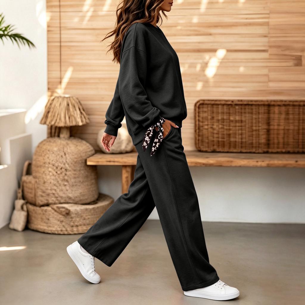 Conjunto Casual de Sudadera con Cuello Redondo y Pantalones para Mujer para Otoño Invierno