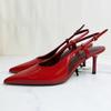Summer High Heels Women Shoes Pointed Toe Elegant Red Patent Leather Slingbacks Trend Dress Party Stiletto  Sandals