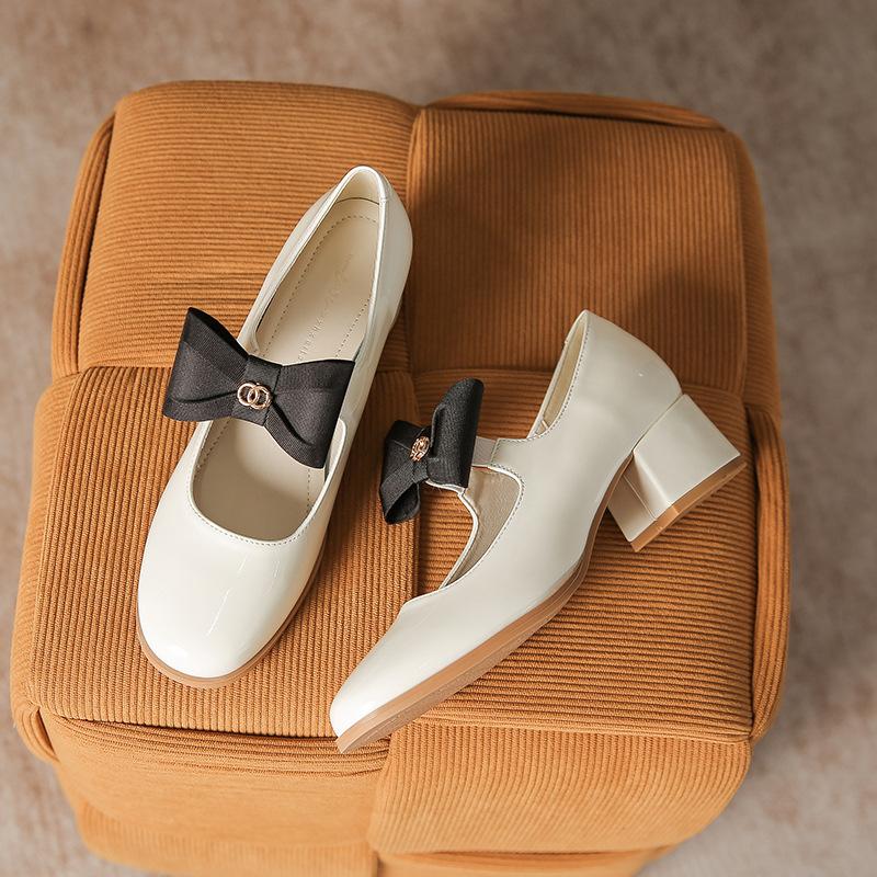 Mary Jane Women'S Shoes New Spring Fashion Versatile Shoes British Style Round Head Shallow Mouth Bow Women'S Single Shoes