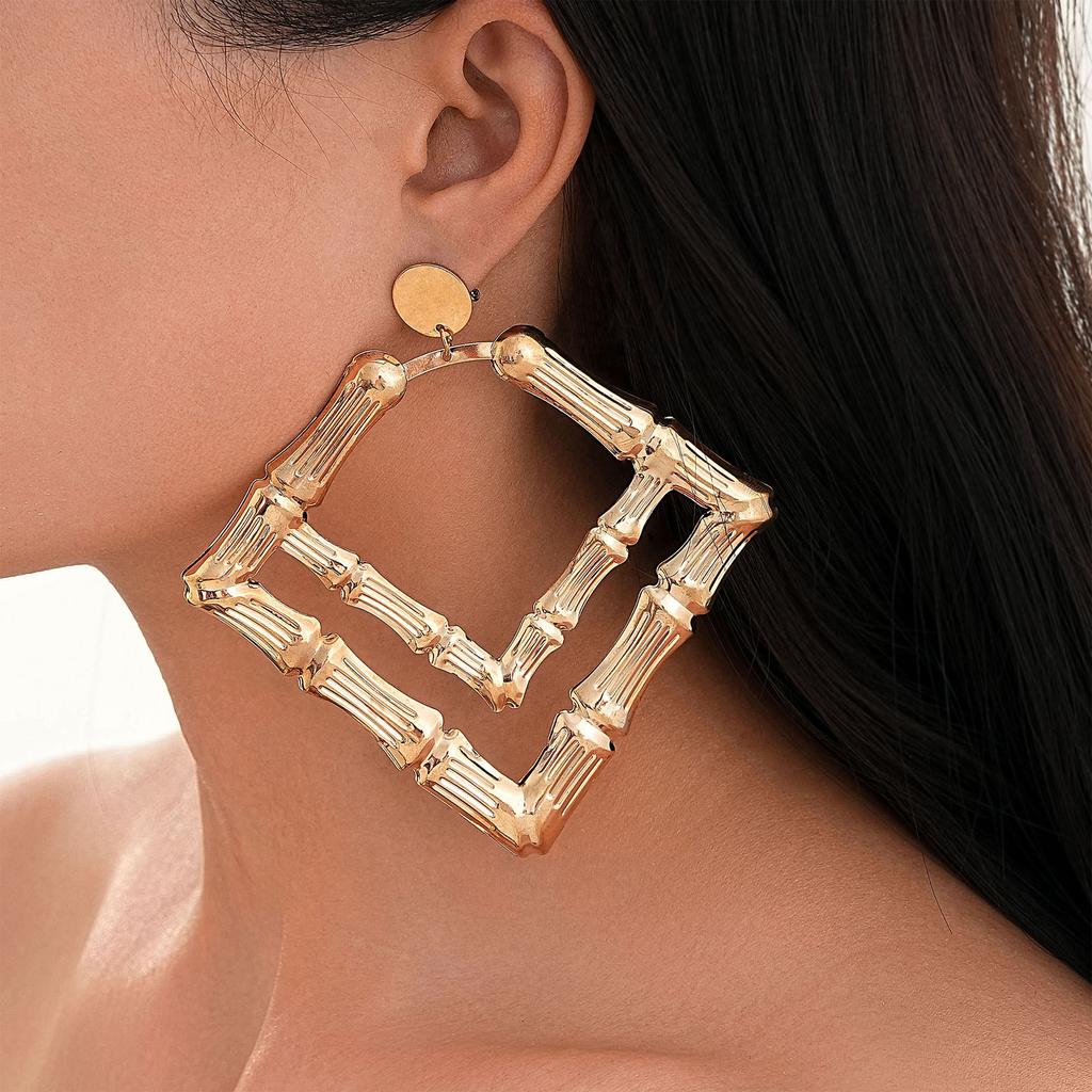 Earrings, Personalized Exaggerated Earrings, Letter Bamboo Earrings, Gold Round Earrings.
