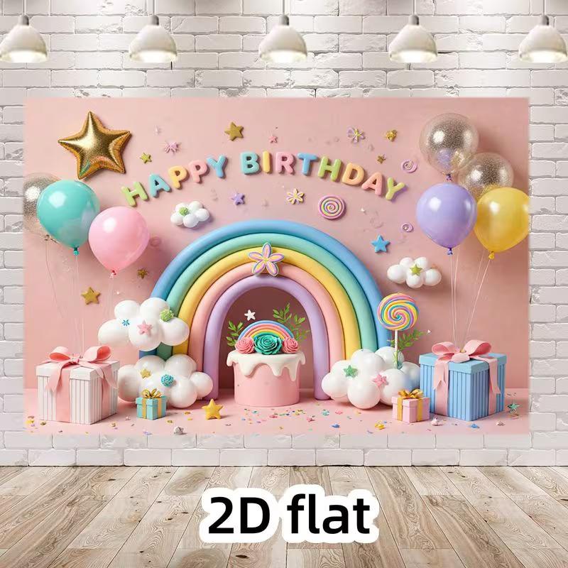 

2D Pink Rainbow Birthday Backdrop Kids Party Photo Booth Background 47.2x31.5inch/120*80cm
