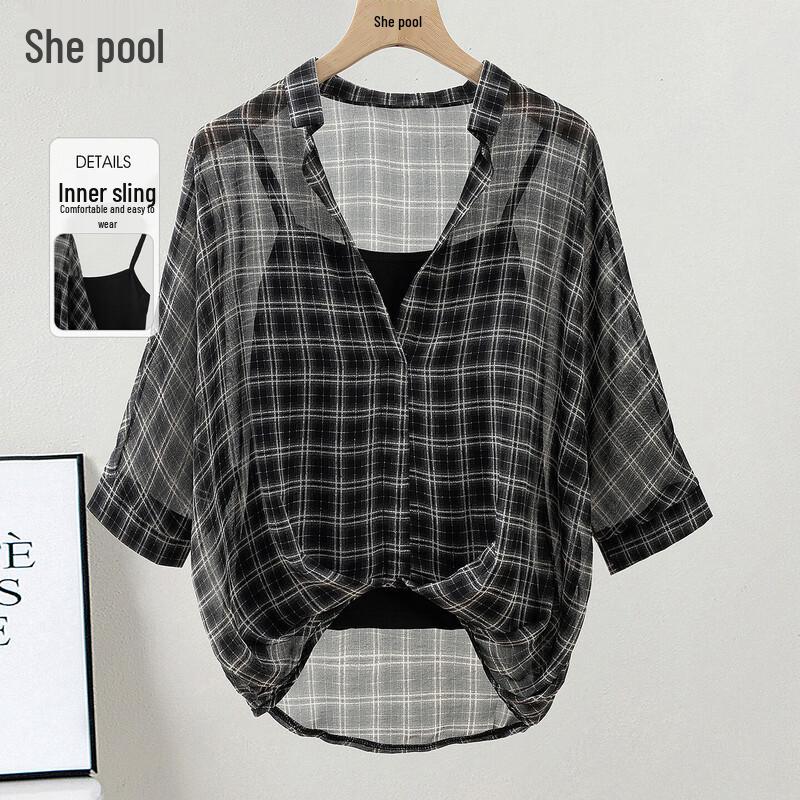 Women s Classic Plaid Shirt & Camisole Set One Size чёрный