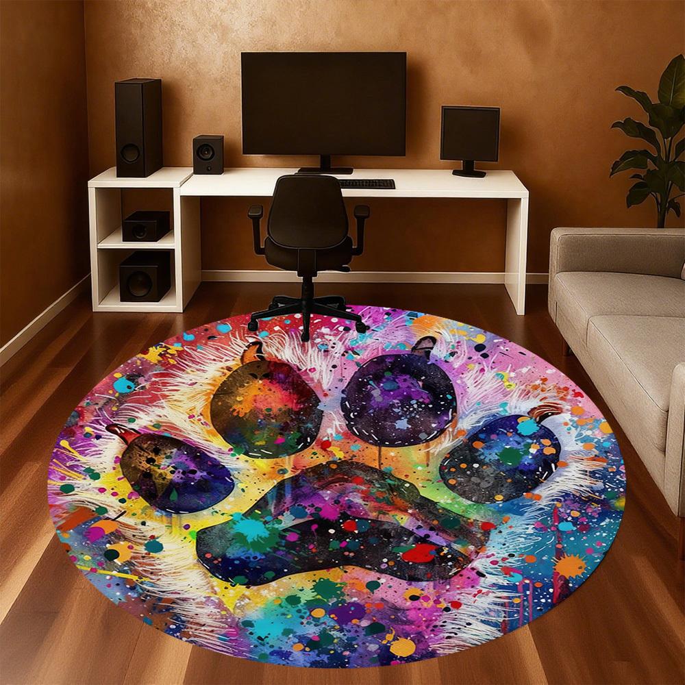 1pc Paw Print Colorful Round Chair mat office Area Rug - Non-Slip, Floor Mat for Office, Bedroom, Ideal home decor gift p0105067