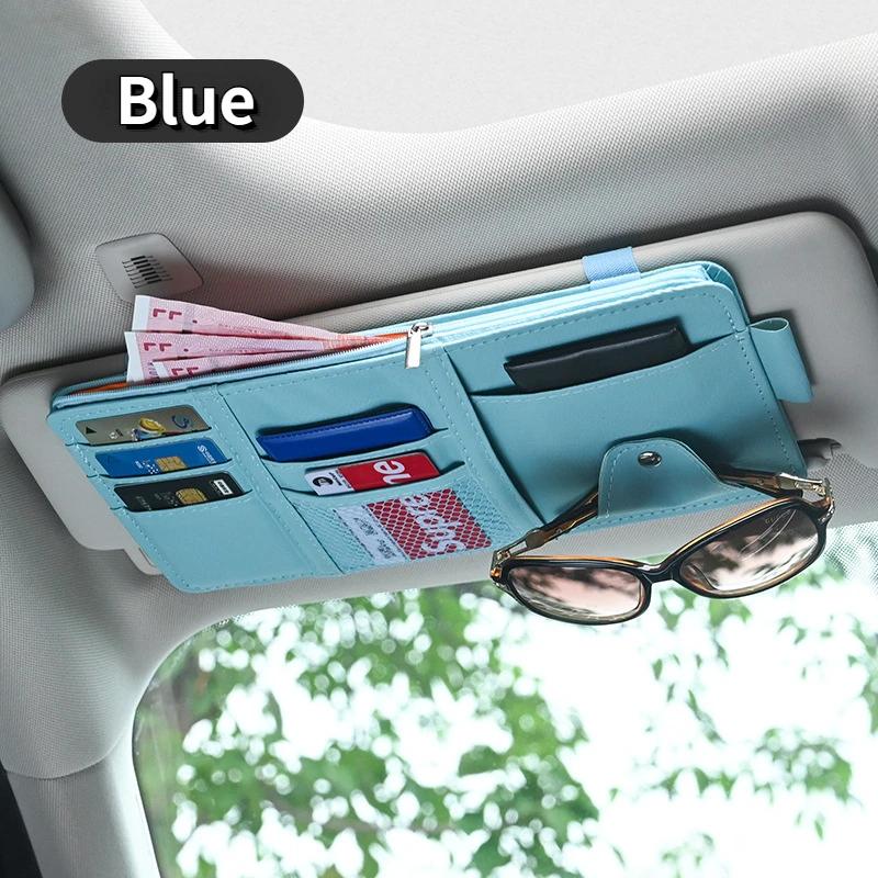 Car Sun Visor Organizer Multi-pocket Zipper Auto Truck SUV Storage Pouch Bills Pen Card Glasses Holder Car Accessories Gadget