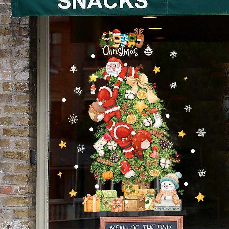 2026 Merry Christmas Window Glass Sticker Santa Claus Xmas Tree Snowflake Kids Room Wall Decals New Year Home Decoration Gift
