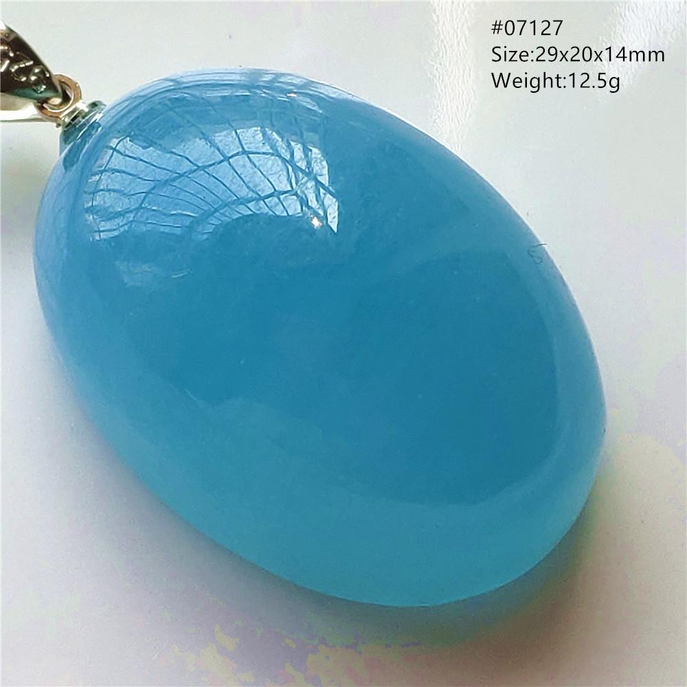 Natural Blue Aquamarine Oval Pendant Jewelry For Women Men Dark Aquamarine Necklace Fashion Brazil AAAAAA