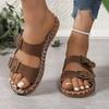 Damensandalen in Übergröße Sommer Neu Flache Sohle Runde Spitze Strandslipper Doppelschnalle Slipper Schuhe Polyurethan Material