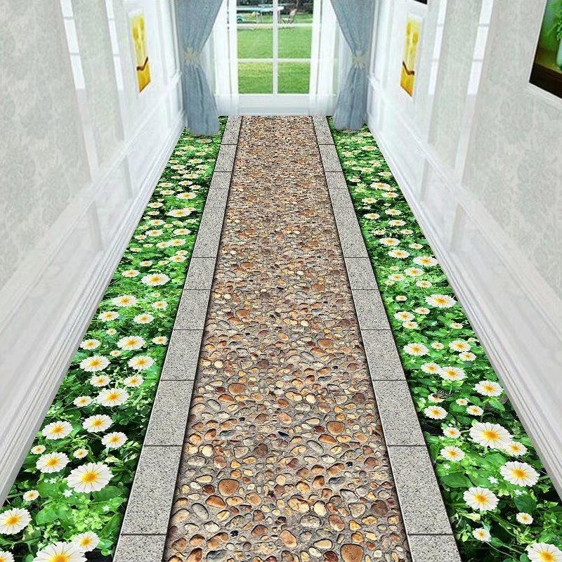 3D Three-dimensional Corridor Long Carpets Grass Stone HALLWAY Rug Can Be Customized Runner Carpet Paved Pastoral Road Stair Mat