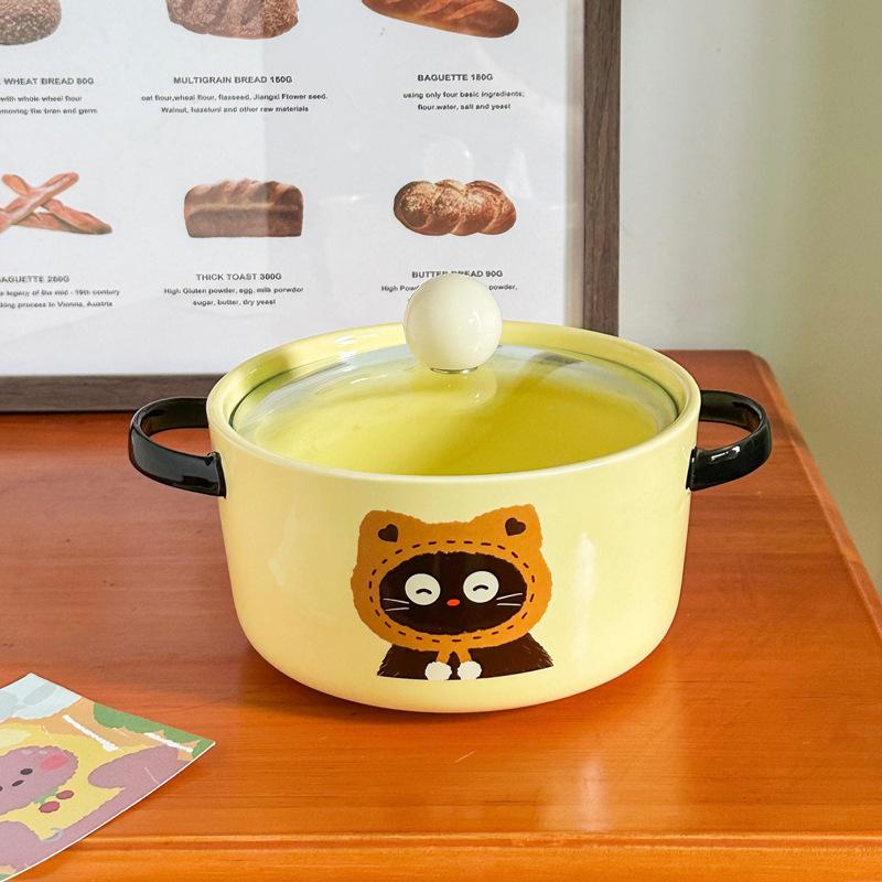 Cute cat ceramic instant noodle bowl with lid student dormitory instant noodle bowl large capacity snail powder personal special bowl