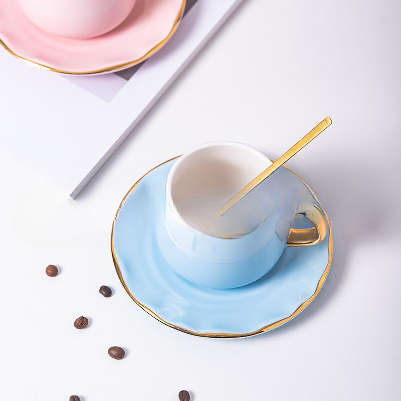 European Coffee Cup Saucer Set Hand Painted Golden Flower Tea Cup Light Luxury Afternoon Tea Cup Ceramic Cup Gift