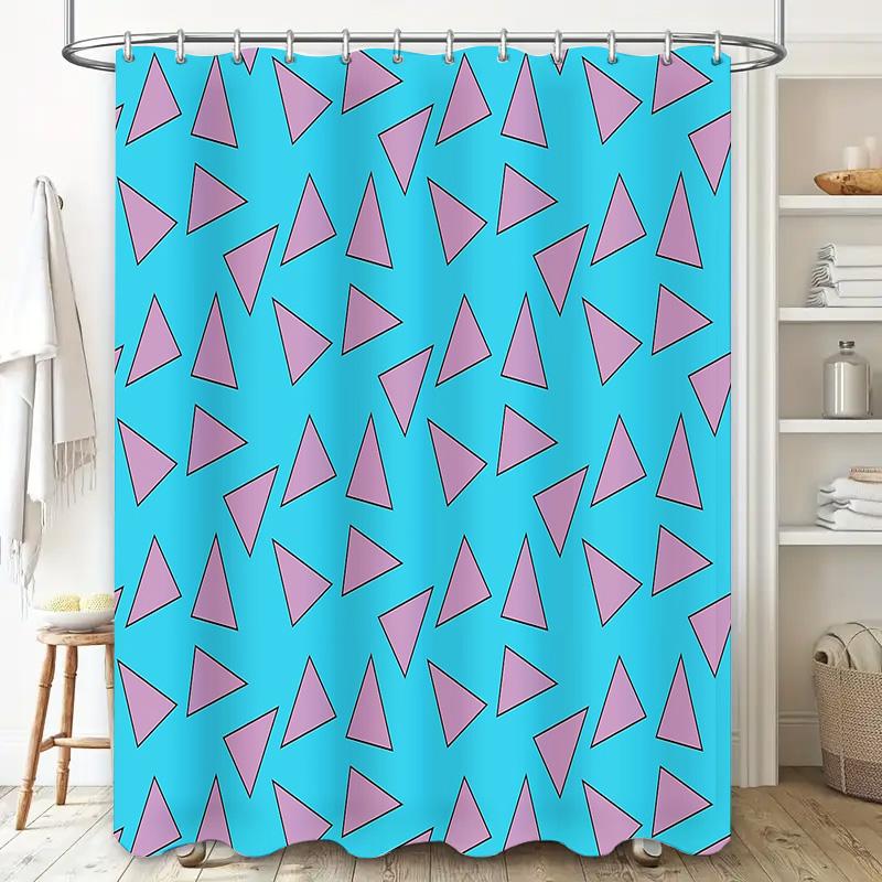 Geometric Teal Blue Shower Curtain Modern Abstract Triangle Pattern Bathroom Decor Waterproof Fabric Liner Set