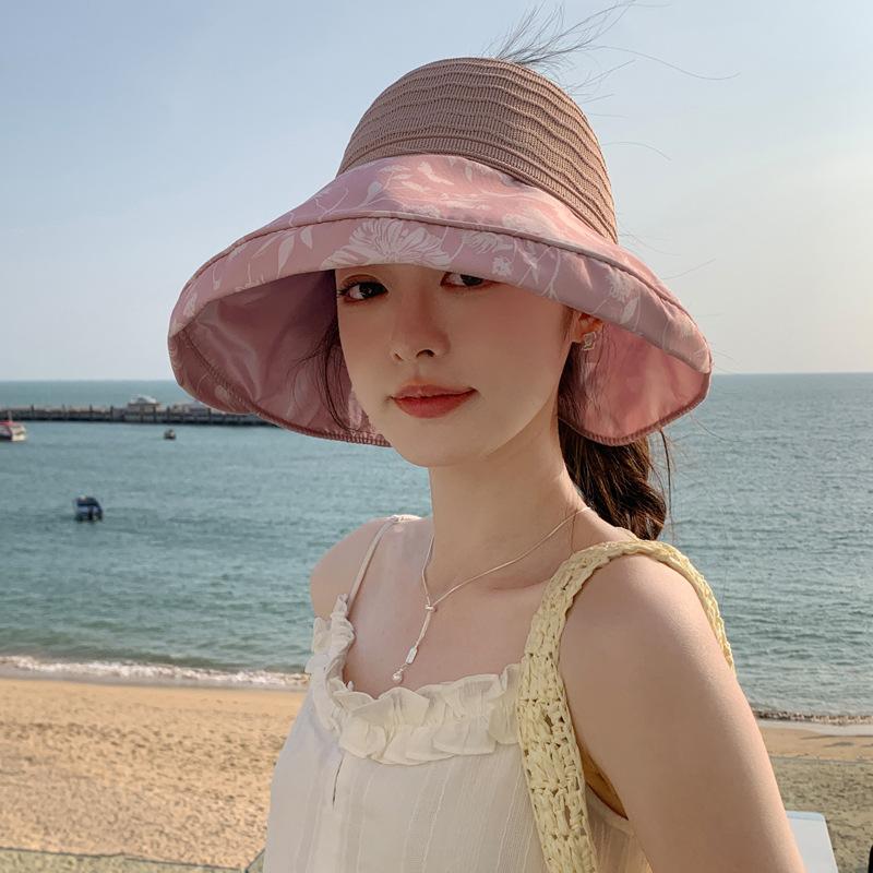 Summer sunscreen visor children empty top knitted big edge sun hat UV protection summer foldable