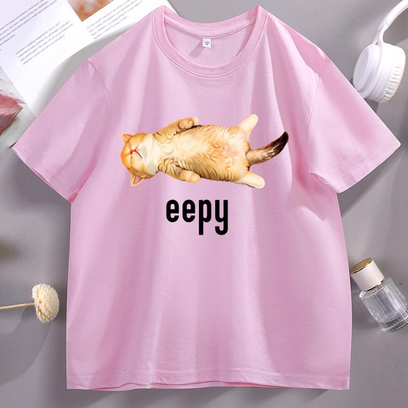 Eepy Cat Lustige Schläfrige Katze Meme T-Shirt Baumwolle Kurzarm Rundhals T-Shirt Lustige Katzenliebhaber Grafik-T-Shirts Personalisiertes T-Shirt
