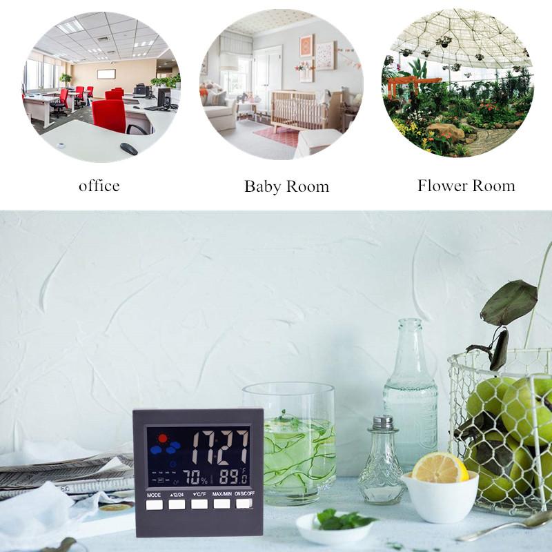 Multifunctional Weather Clock LCD Thermometer Hygrometer Alarm Clock Calendar Voice-activated Backlight Temp&Humidity Mete