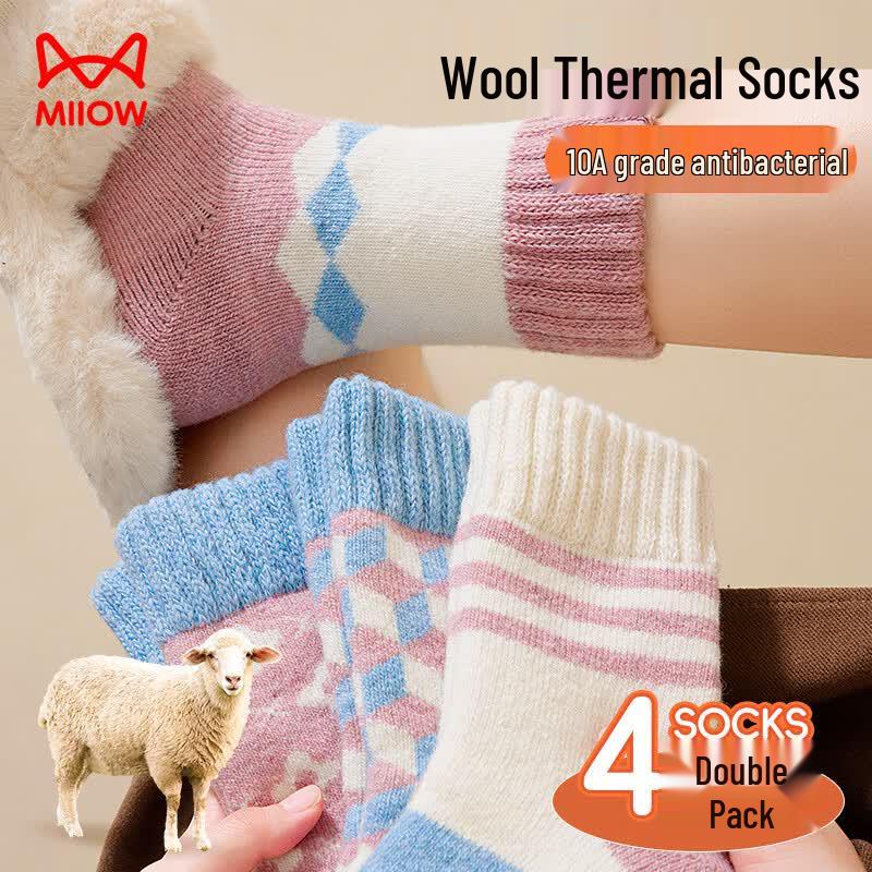 Miiow Women s 35% Wool Jacquard Thickened Mid-Calf Socks One Size