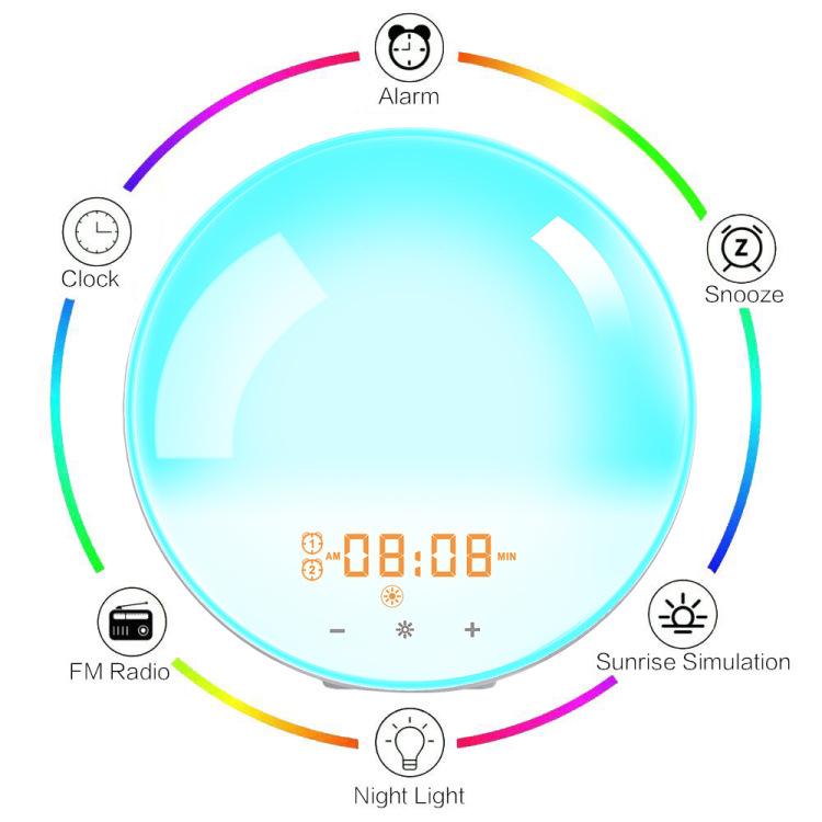 Smart Sunrise-Sunset LED Alarm Clock with Color-Changing Night Light